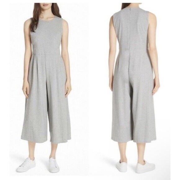 Eileen Fisher Speckled Organic Cotton Jumpsuit in Moon Gray Crop Jumper Size M - Picture 1 of 6